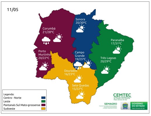 Quarta-feira tem previsão de tempo firme no Estado, com possibilidade de chuva em algumas regiões