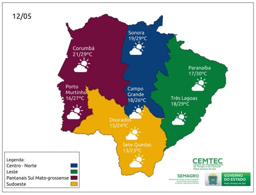 Quinta-feira terá tempo estável, com possibilidade de chuvas isoladas na região Centro-Norte do Estado