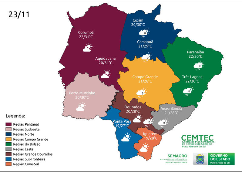 MS terá regiões com sol e outras com chuva nesta quarta-feira