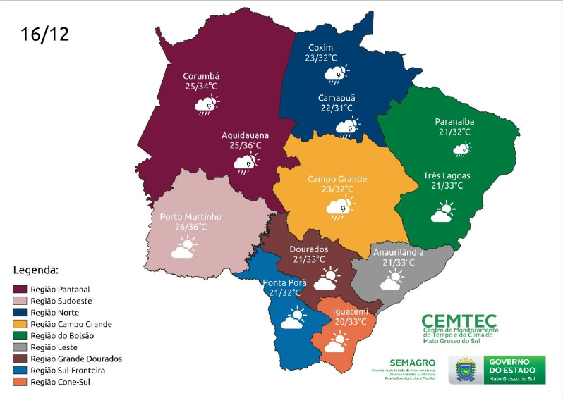 Chuva no final de semana ameniza calorão; confira previsão do Cemtec para MS Chuva no final de semana ameniza calorão; confira previsão do Cemtec para MS